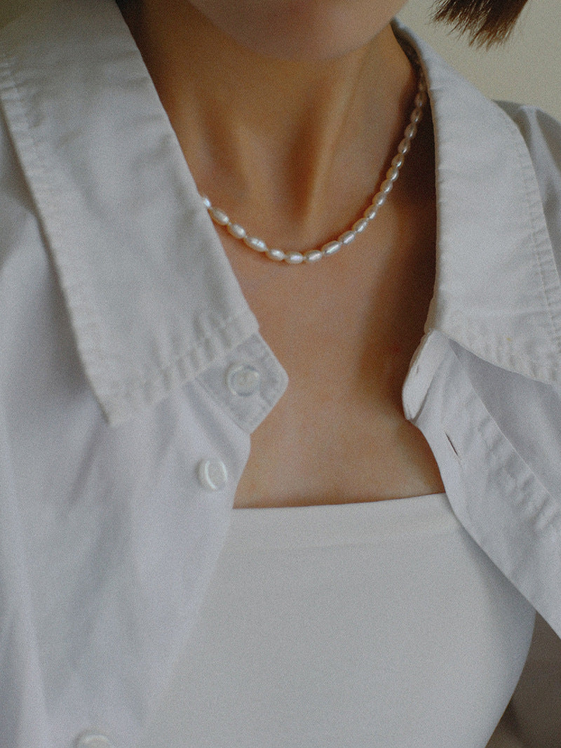 Minimalist Rice Pearl Beaded Necklace-Gembea Jewelry