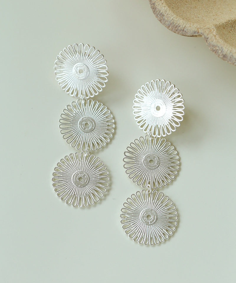 Brushed Sunflower Drop Earrings-Gembea Jewelry
