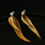 Vintage Old Leaf Artificial Pearl Earrings