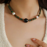 Black Agate Tiger-eye Stone Beaded Necklace