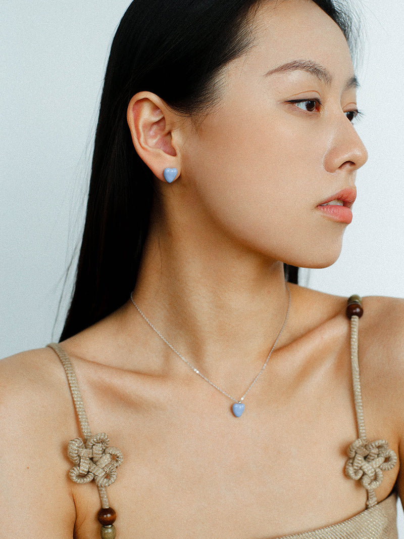 Blue Enamel Heart-shaped Necklace-Gembea Jewelry