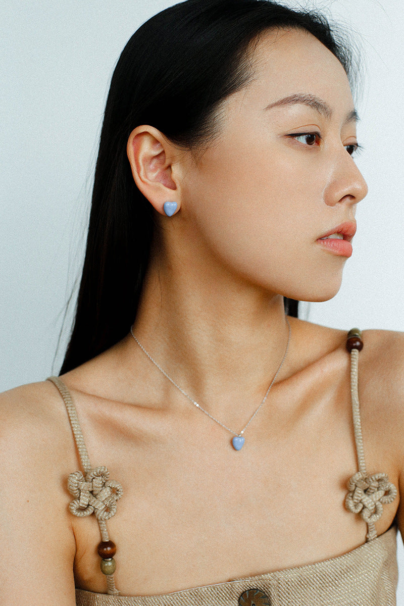 Blue Enamel Heart-shaped Necklace-Gembea Jewelry