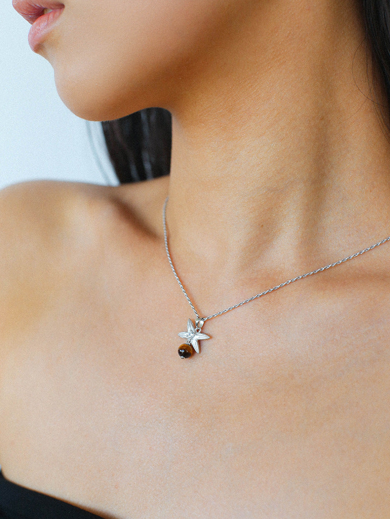 Silver Chain Tiger's Eye Pendant Necklace-Gembea Jewelry