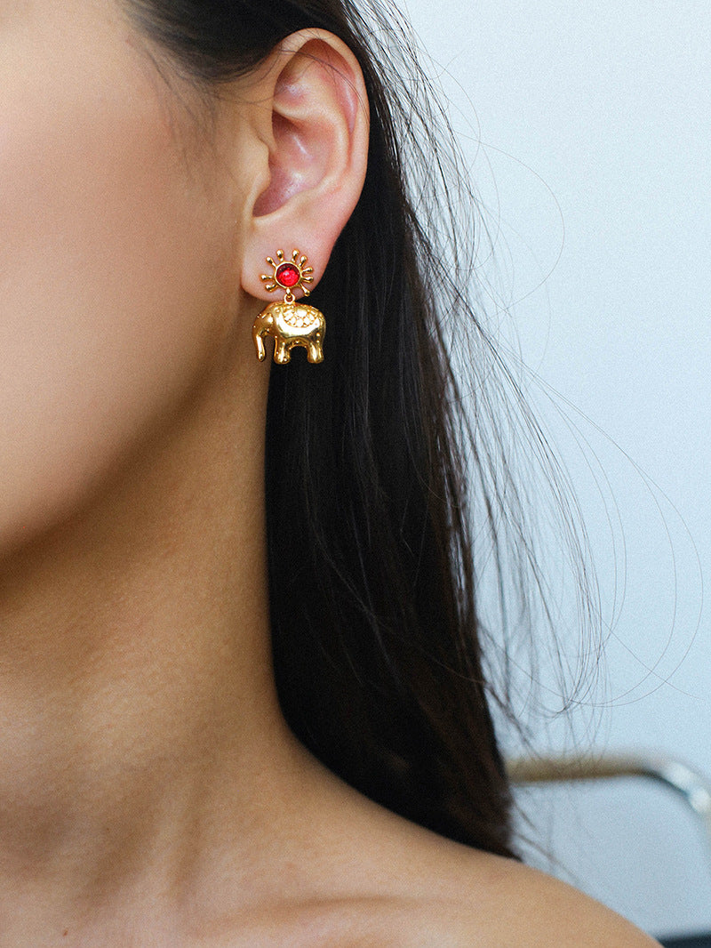 Sun Elephant Gold Silver Drop Earrings-Gembea Jewelry