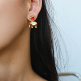 Sun Elephant Gold Silver Drop Earrings-Gembea Jewelry