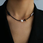 Simple Pearl Black Agate Tiger Eye Stone Necklace