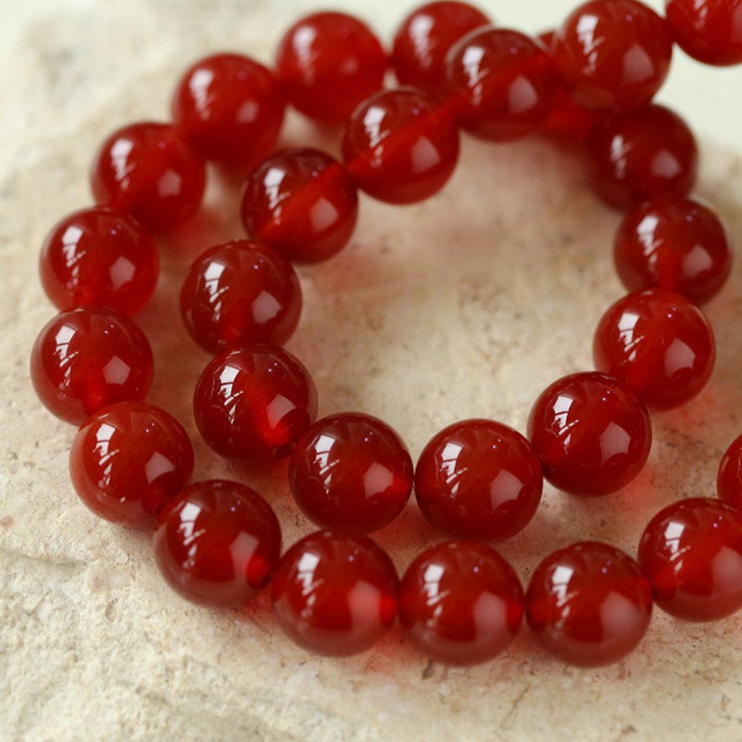 Vintage Red Agate Round Bead Necklace - Gembea Jewelry