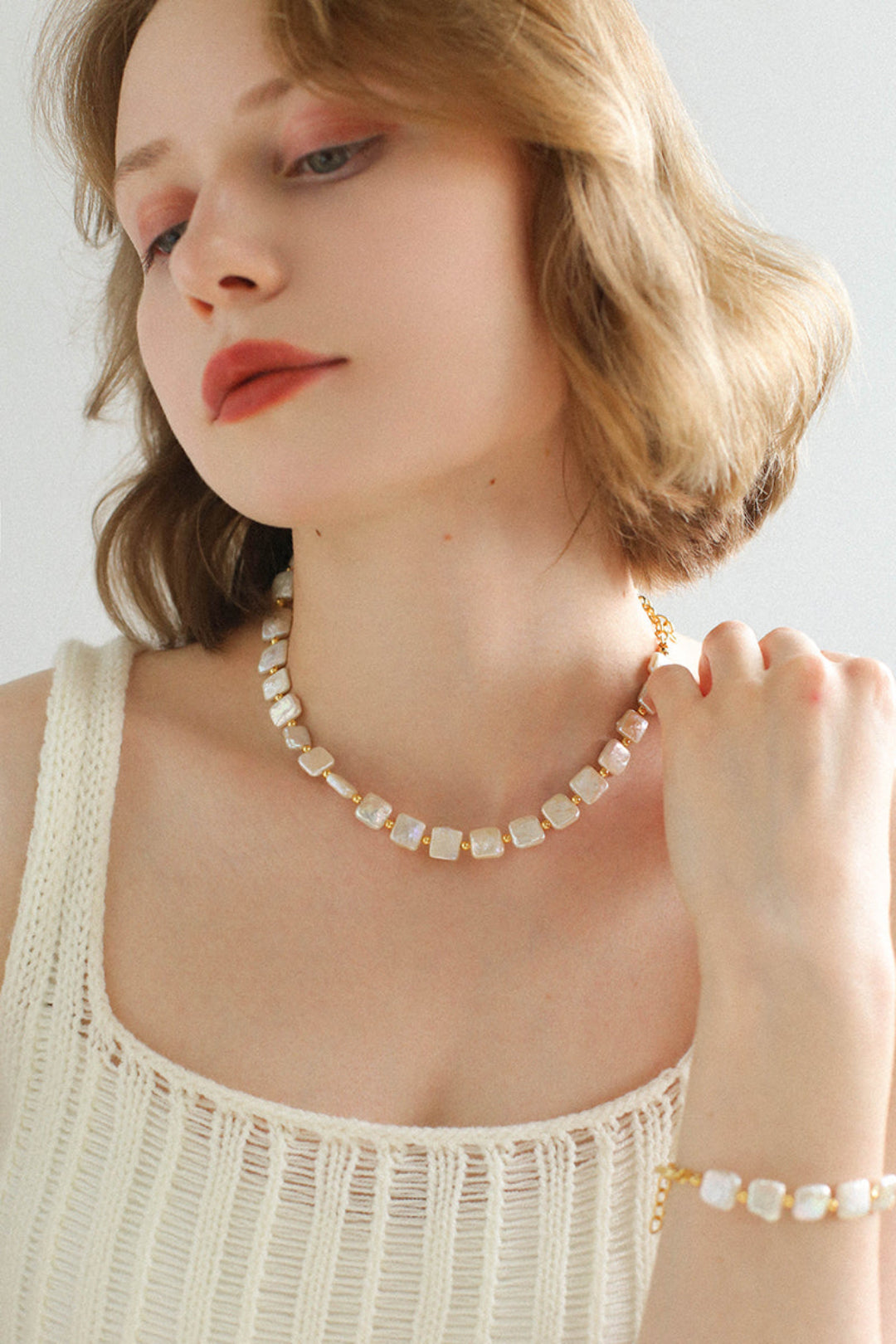 Natural Freshwater Square Pearl Necklace