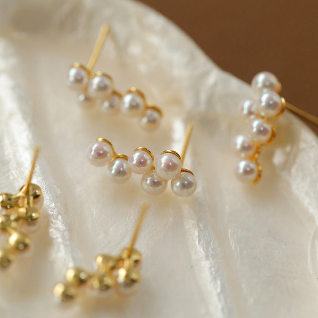 Small Grape Shaped Pearl Stud Earrings