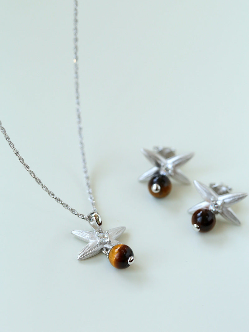 Silver Chain Tiger's Eye Pendant Necklace-Gembea Jewelry