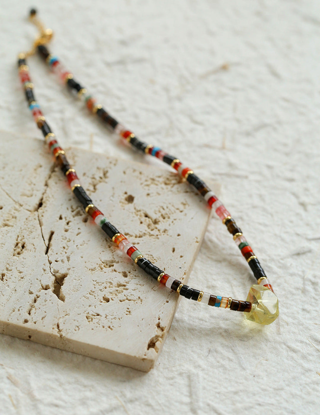 Bohemian-style Natural Stone Lemon Crystal Necklace-Gembea Jewelry