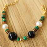 Black Agate Tiger-eye Stone Beaded Bracelet