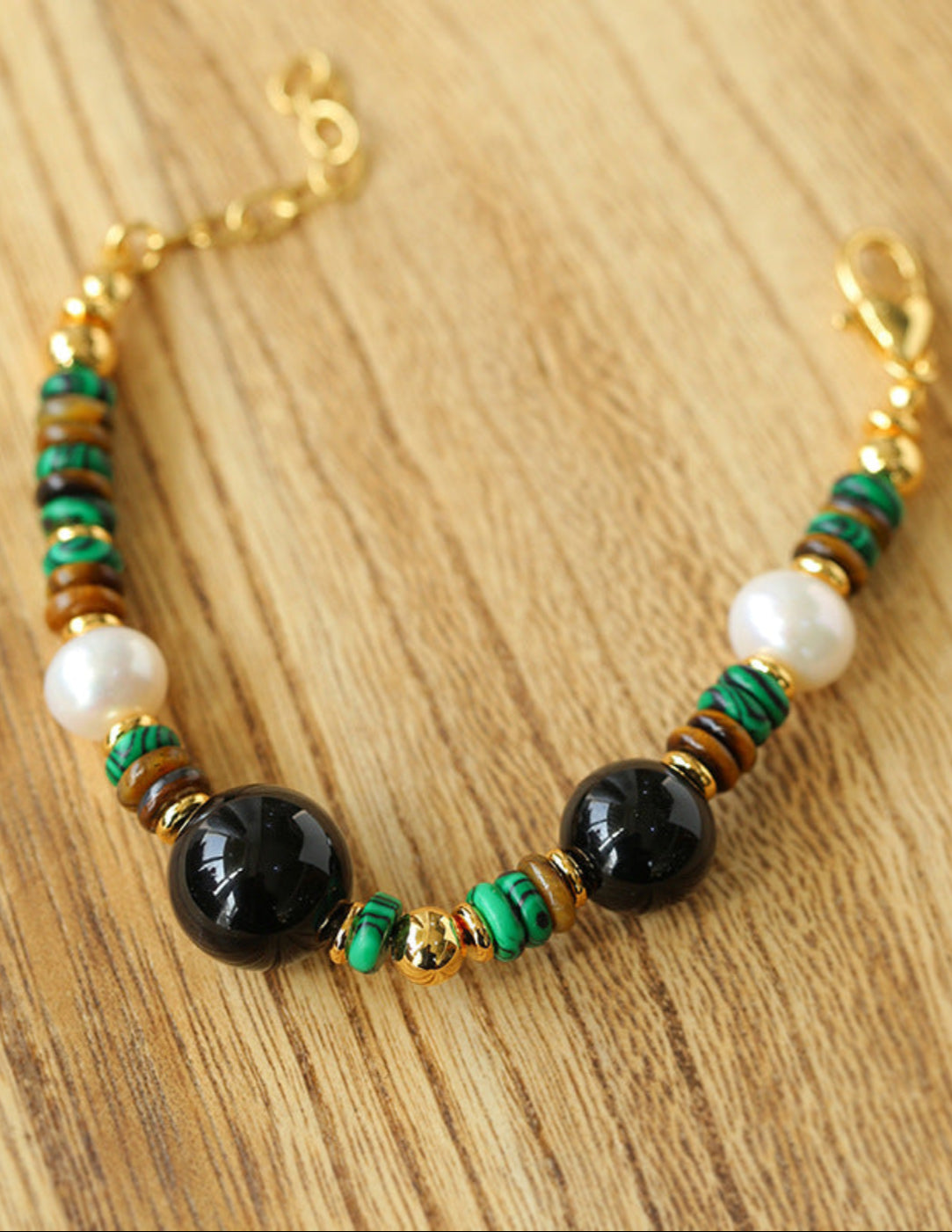 Black Agate Tiger-eye Stone Beaded Bracelet