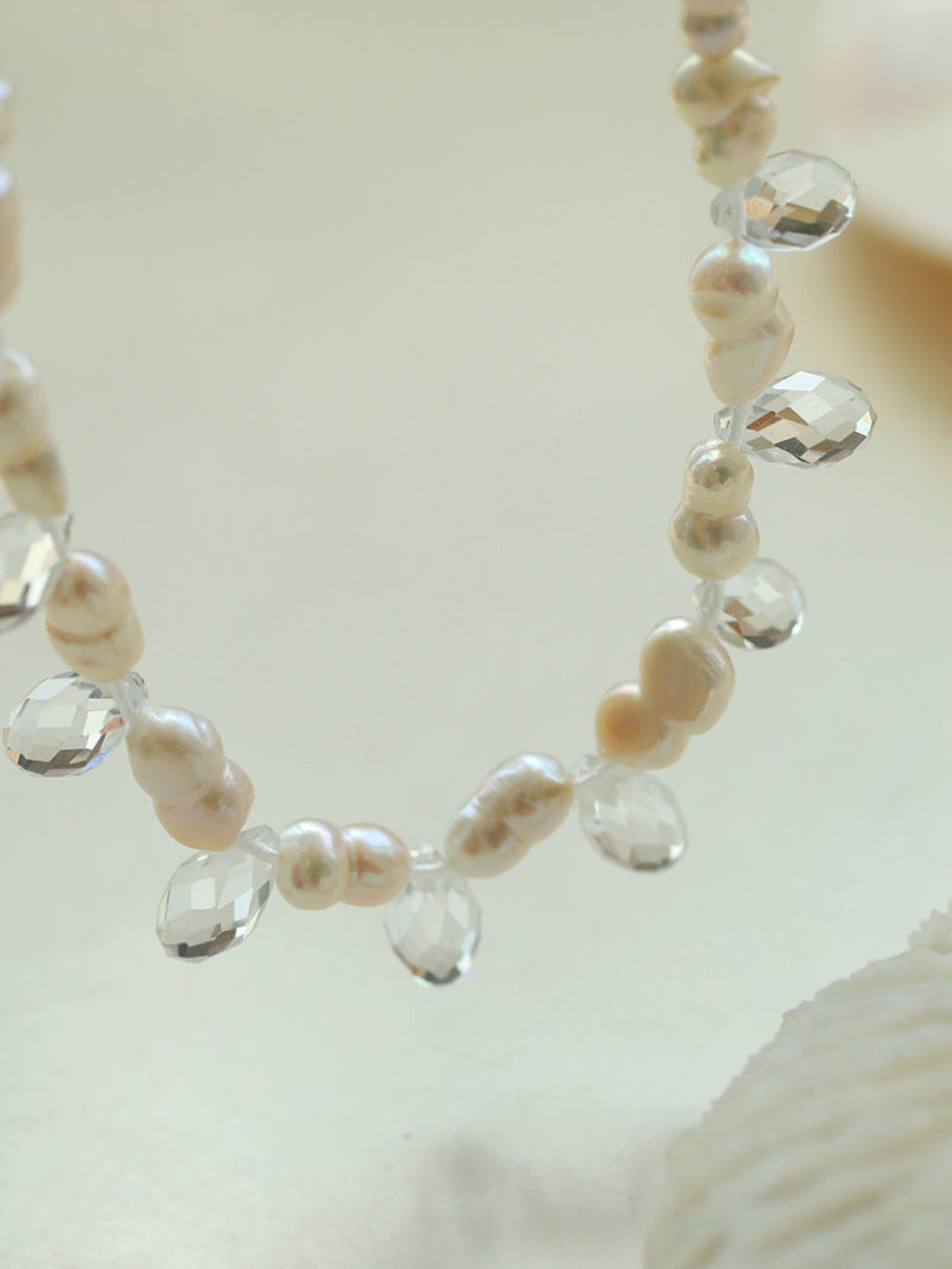 White Crystal Baroque Pearl Necklace