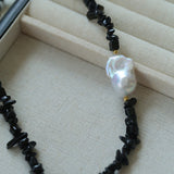 Special-Shaped Black Agate Baroque Choker Necklace