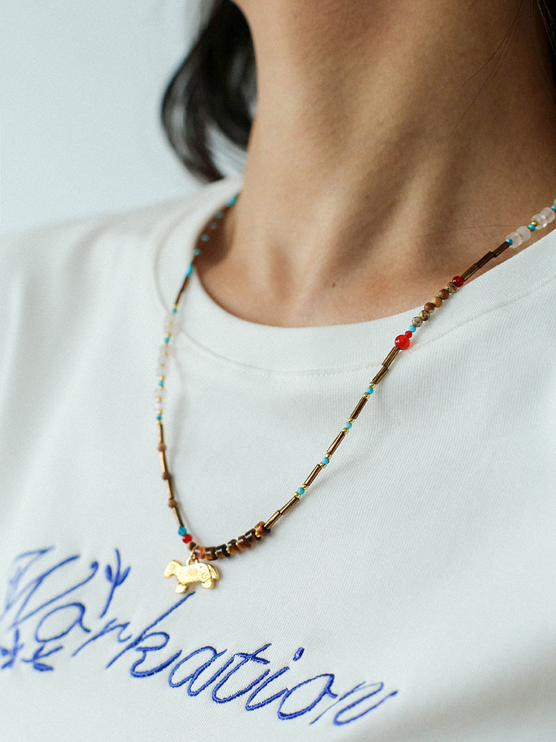 Pony Pendant Natural Stone Necklace-Gembea Jewelry