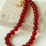 Vintage Red Agate Round Bead Necklace