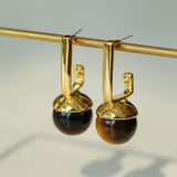 Vintage Tiger's Eye Stone Drop Earrings-Gembea Jewelry