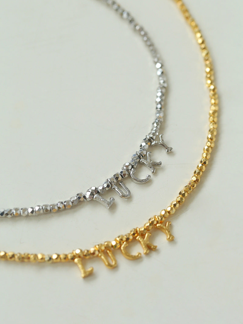 Laser Bead Lucky Letter Necklace-Gembea Jewelry