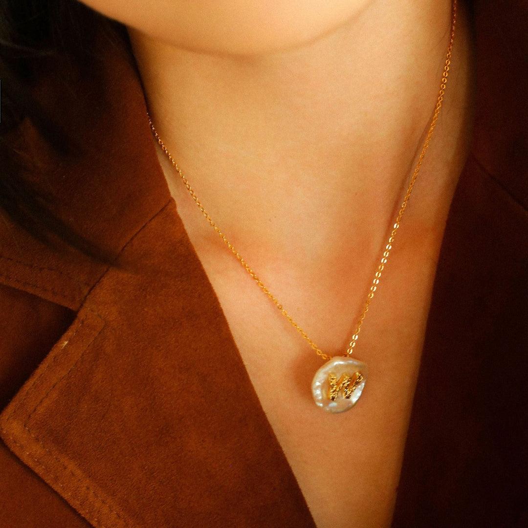 Petal Baroque Pearl 26-Letter Chain Necklace - Gembea Jewelry