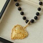 Double Layer Black Agate Large Love Pendant Necklace