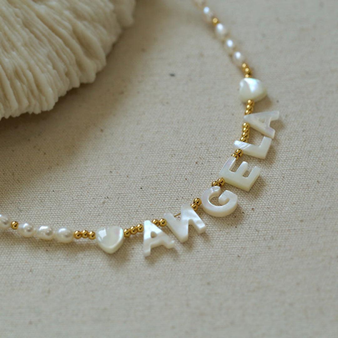 Custom White Shell Letter Pearl Necklace - Gembea Jewelry