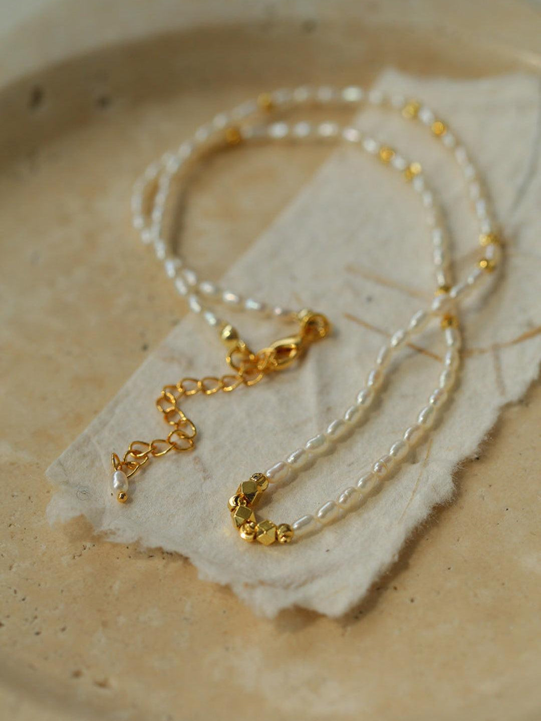 Small Golden Ball Rice Pearl Necklace - Gembea Jewelry