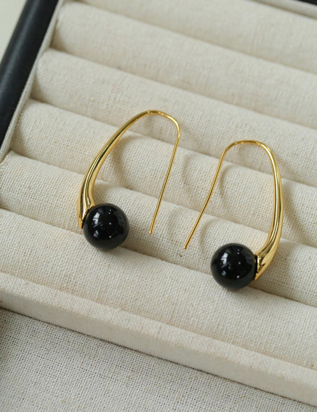Hand-made Gray Red Black Agate Stone Ear Hooks Earrings - Gembea Jewelry