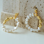 Metal Petal Baroque Pearl Hoop Earrings