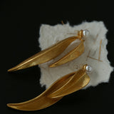 Vintage Old Leaf Artificial Pearl Earrings