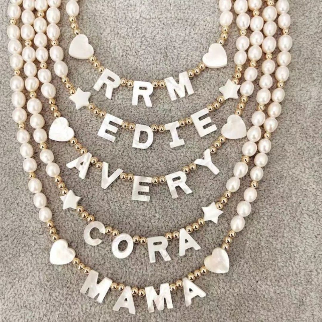 Custom White Shell Letter Pearl Necklace