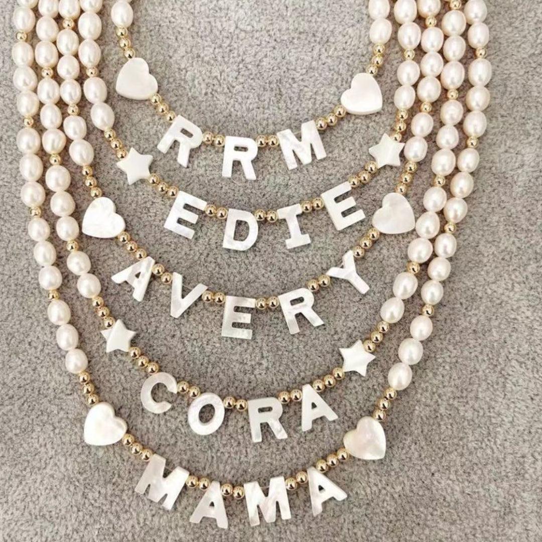 Custom White Shell Letter Pearl Necklace - Gembea Jewelry