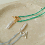 Sea's Embrace Green Agate Aquamarine Necklace