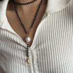 Long Black Agate Baroque Pearl Necklace