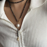 Long Black Agate Baroque Pearl Necklace