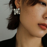 Snow Artificial Pearl Crystal Stud Earrings