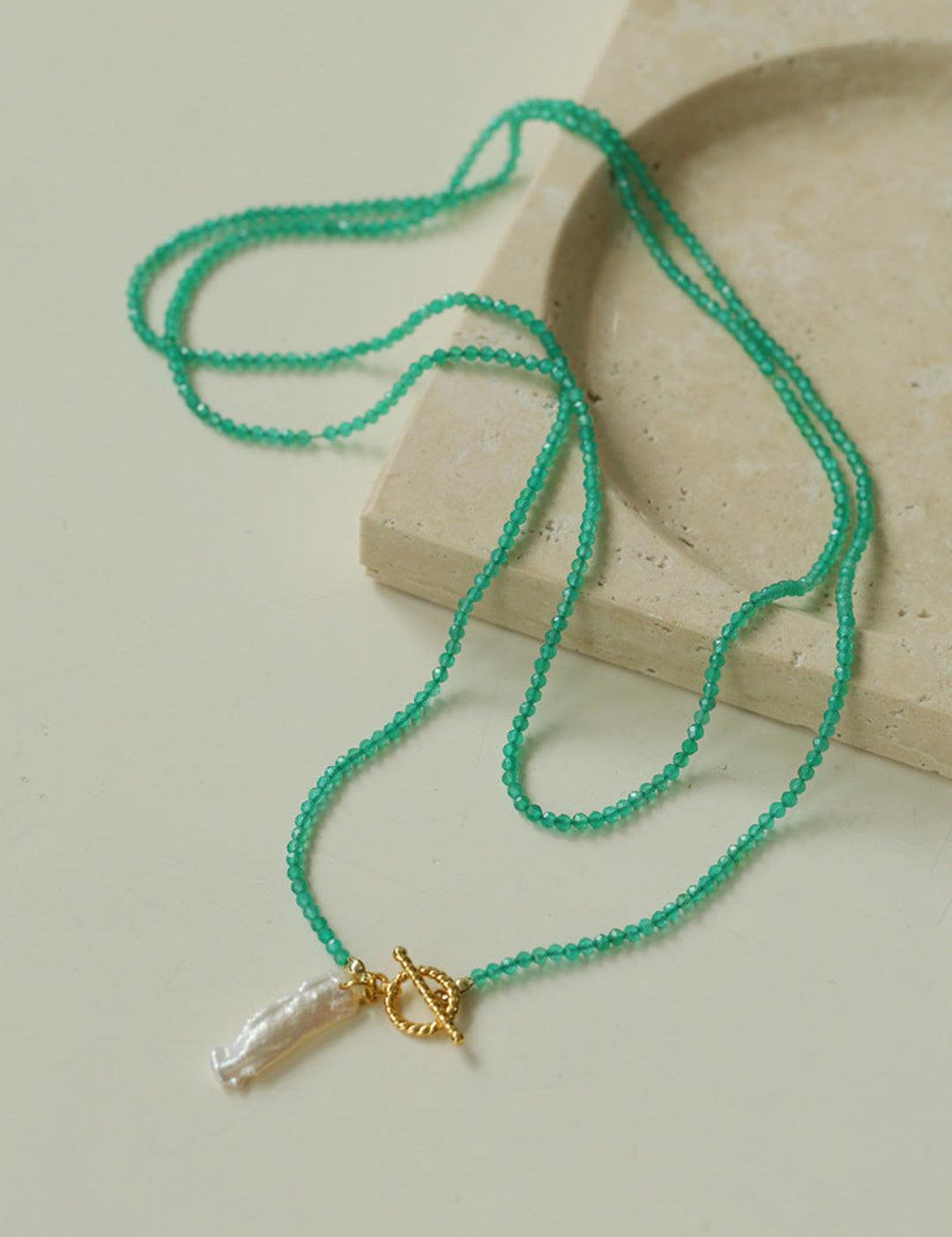 Sea's Embrace Green Agate Aquamarine Necklace - Gembea Jewelry