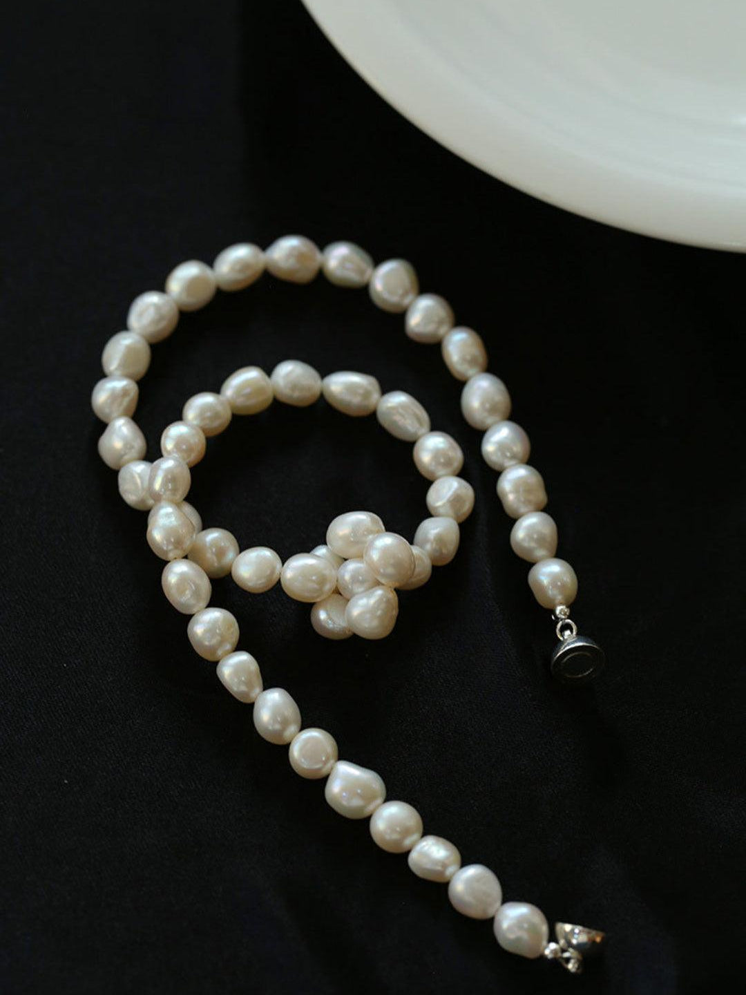 Hand-woven Pearl Run Loop Grey Necklace - Gembea Jewelry