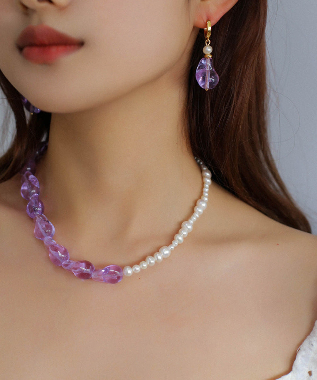 Gembea Jewelry Purple Baroque Glaze Pearl Drop Earrings