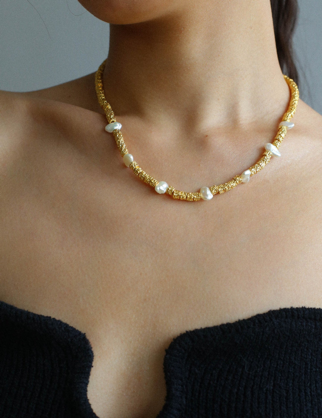 Vintage Gold Bean Irregular Pearl Necklace