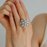 Full Star Flower Artificial Pearl Zircon Ring