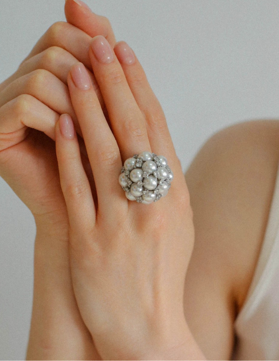 Full Star Flower Artificial Pearl Zircon Ring