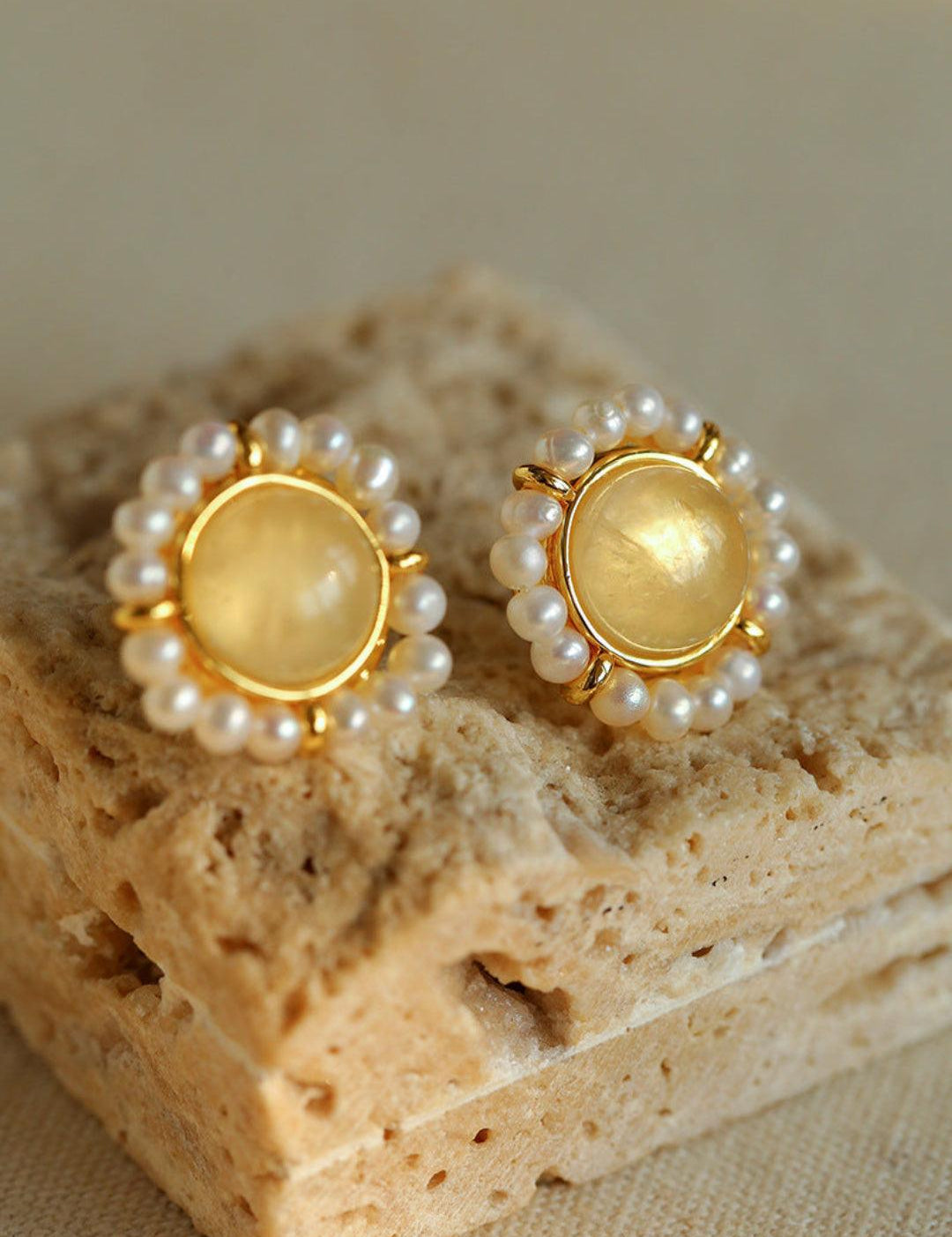 White Crystal Black and Red Agate Stud Earrings - Gembea Jewelry