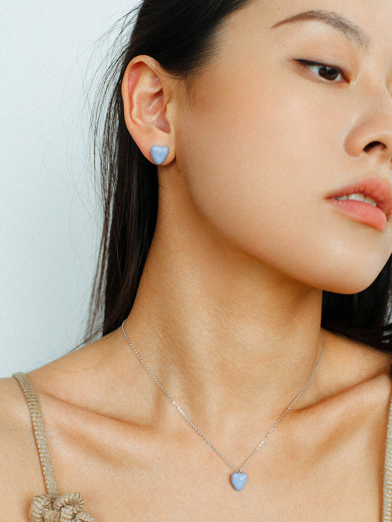 Blue Enamel Heart-shaped Necklace-Gembea Jewelry