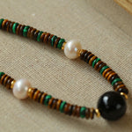 Black Agate Tiger-eye Stone Beaded Necklace