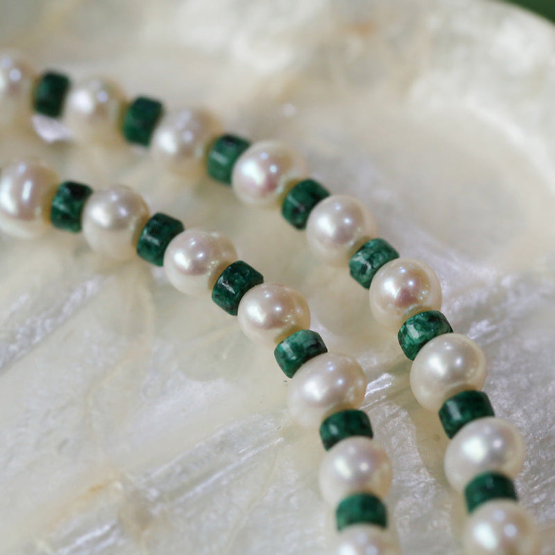 Pearl Colored Stone Beaded Necklace