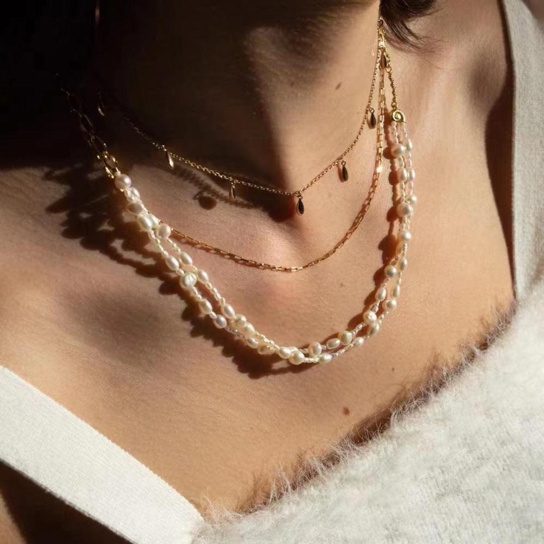 Overlay Chain Drop Choker Necklace - Gembea Jewelry