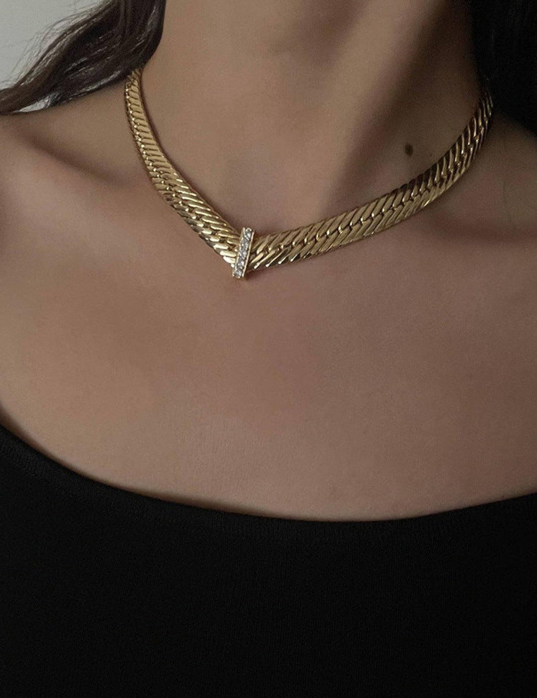Wide Gold Snake Bone Chain Necklace - Gembea Jewelry