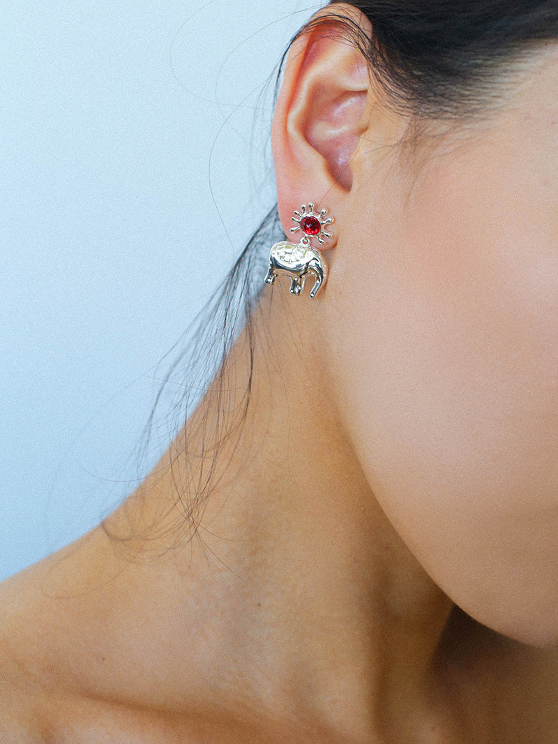 Sun Elephant Gold Silver Drop Earrings-Gembea Jewelry