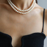 Square Floral Chain Pearl Choker Necklace